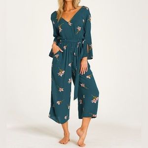 Billabong Twist Back Jumpsuit | Turquoise Floral Print | NWOT